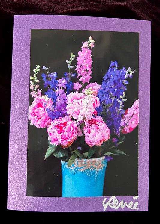 Peonies and Delphiniums in Vase