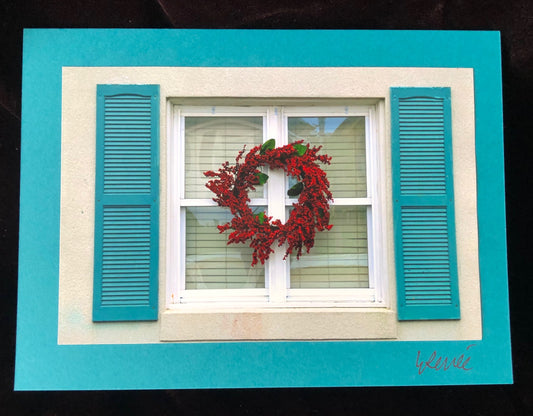 Christmas Wreath and Turquoise Shutters